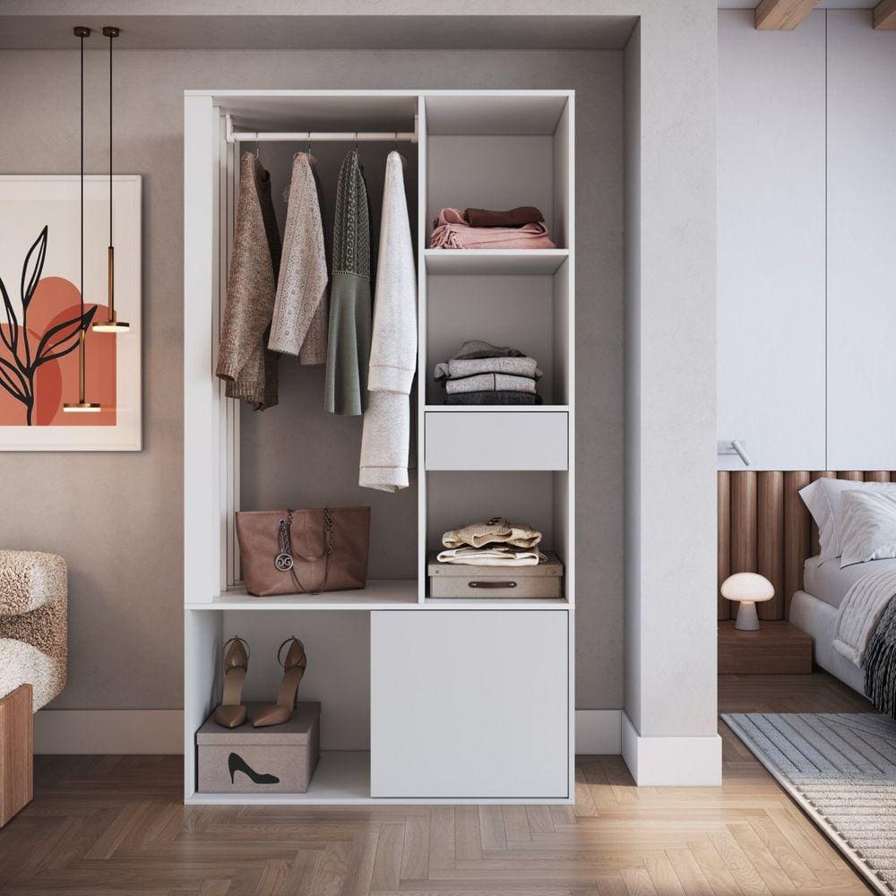 Guarda-roupa Closet com 1 Gaveta 1 Cabideiro 2 Prateleiras e 1 Porta Cl100 Branco