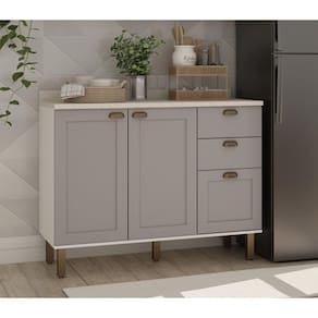 Balcão para Cozinha 2 Portas 3 Gavetas Provençais sem Tampo Iluminata Branco/Cinza