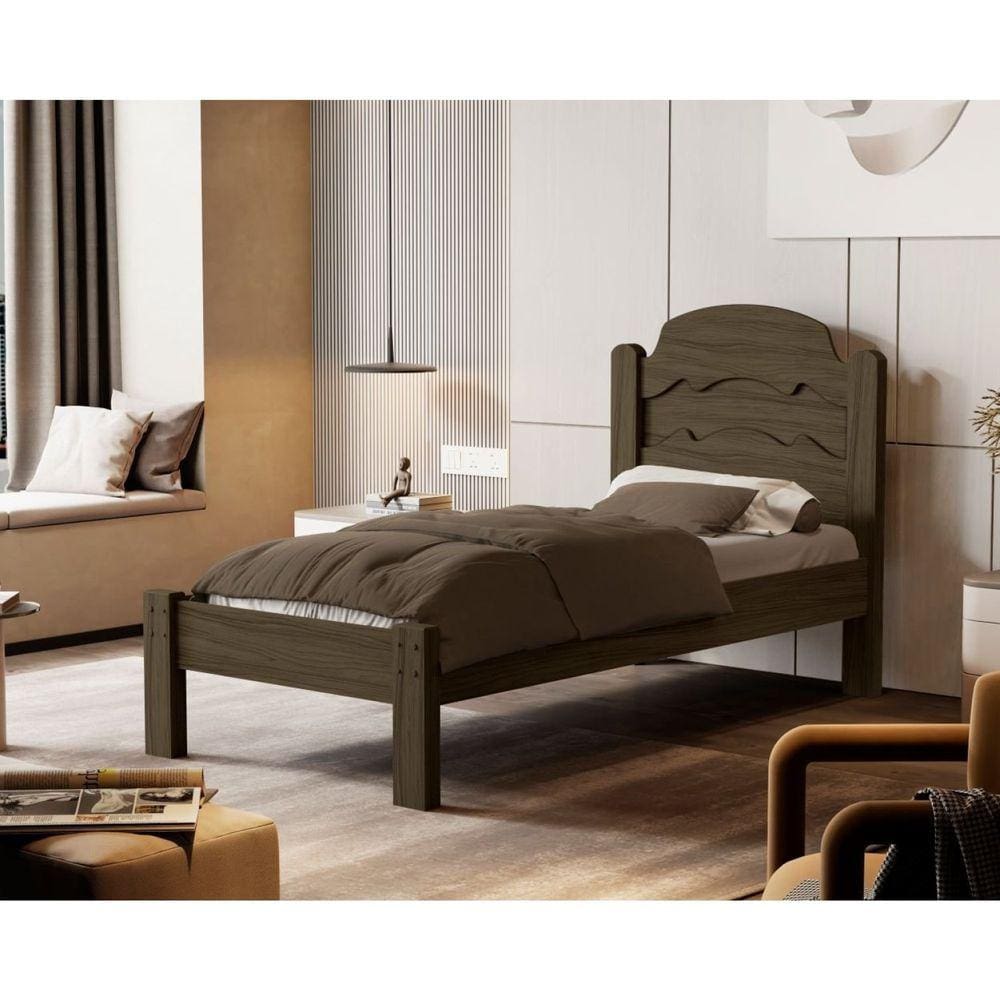 Cama de Solteiro 100% Mdf 107x94x195cm Iris Castanho