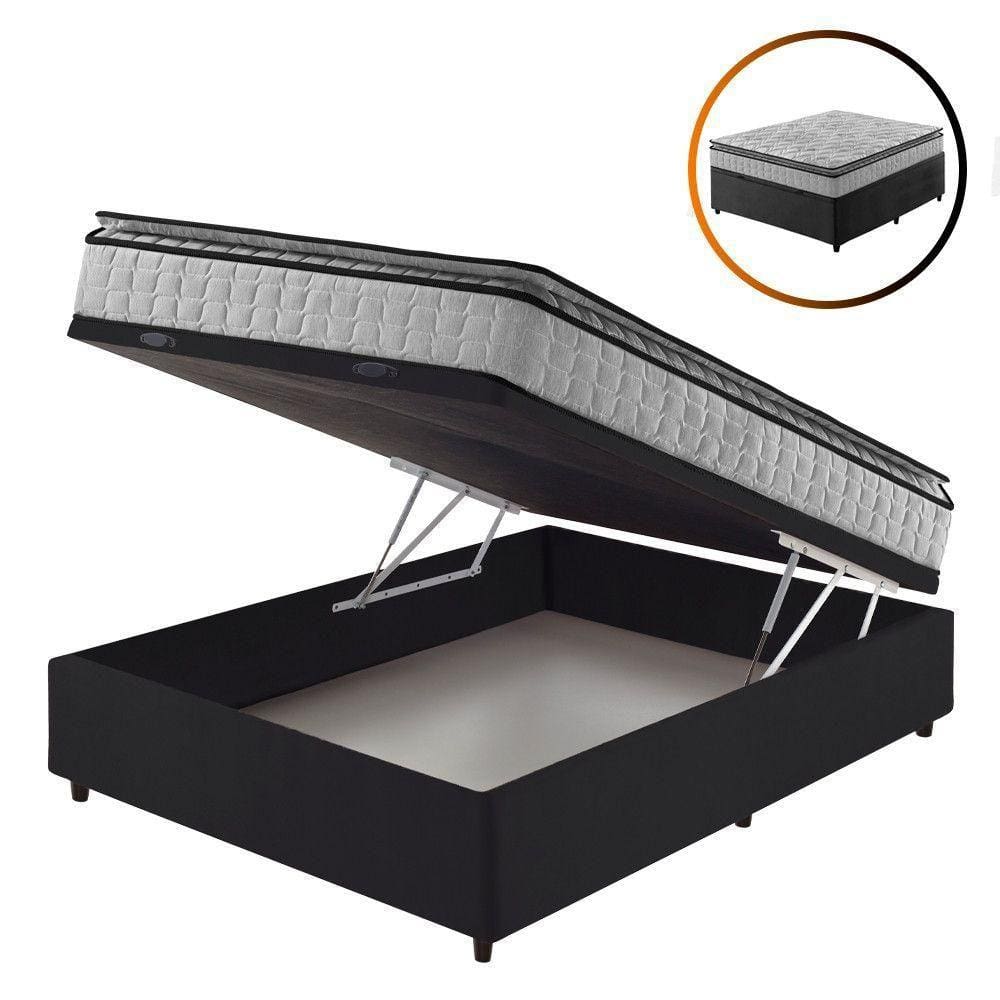 Cama Box Baú Casal Preto + Colchão Ortopédico Espuma 138cm