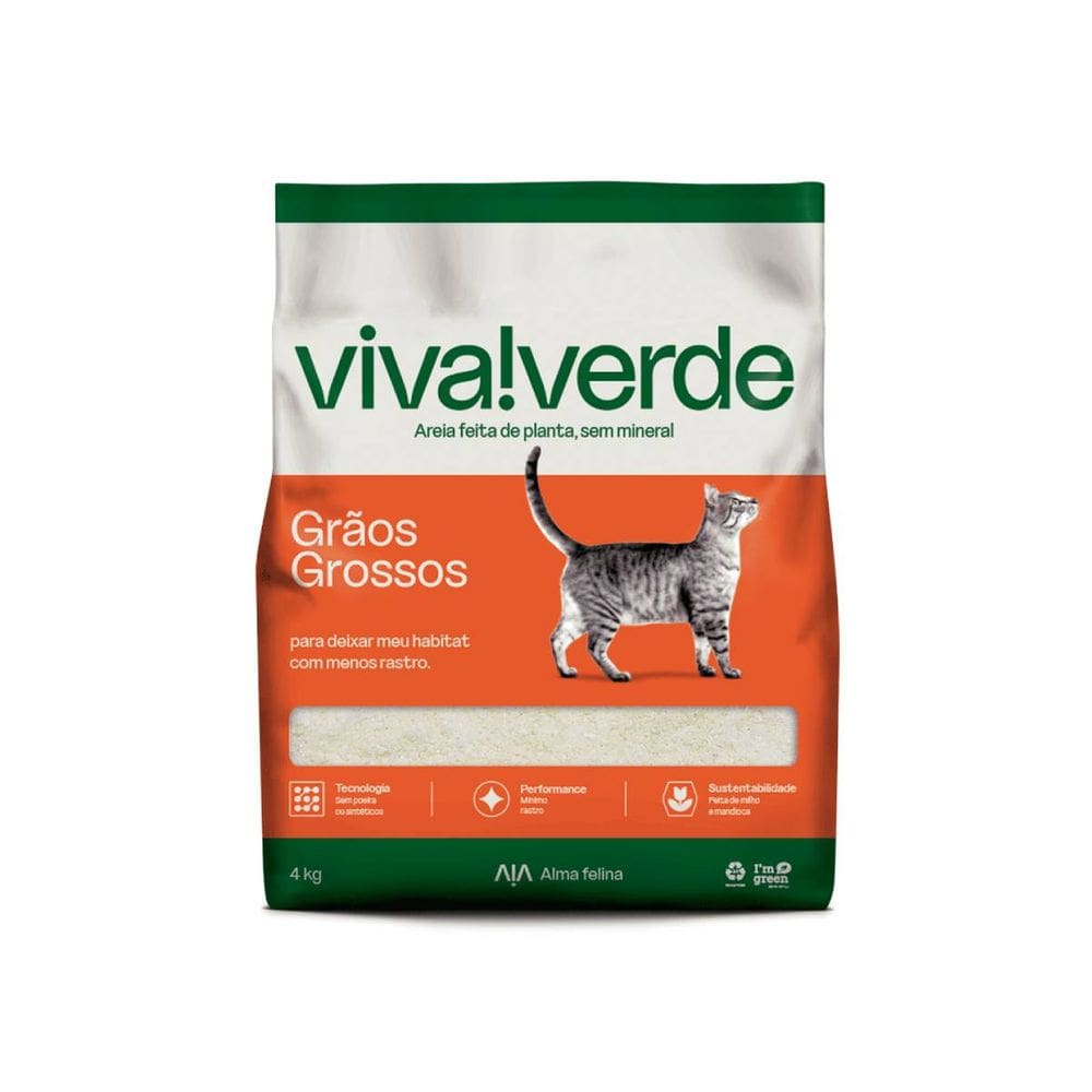 Areia Higiênica Viva Verde Grãos Grossos Gatos 4kg