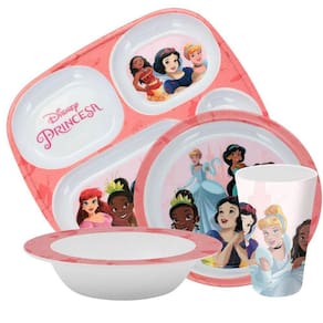 Kit Refeição Infantil Princesas Disney 4 Peças Bandeja Divisória, Prato Fundo, Tigela e Copo Melamina - Tuut