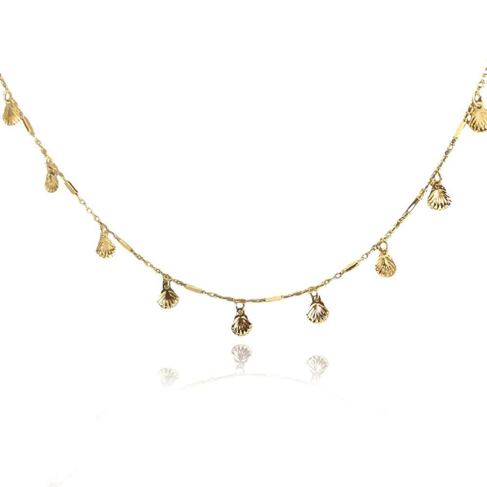 Colar De Mini Conchas Folheado Em Ouro 18k [F027]