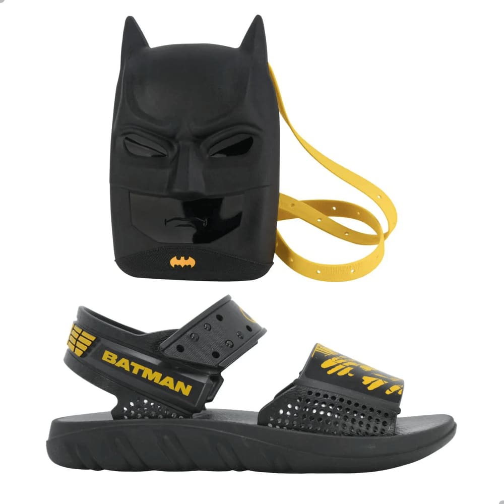 Sandália Grendene Batman Batmochila Infantil Preto Amarelo