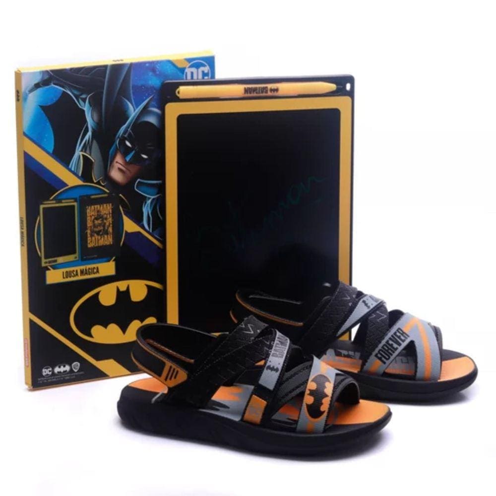 Sandália Grendene Batman Creative Preto Amarelo Cinza Ajustável Lousa Interativa