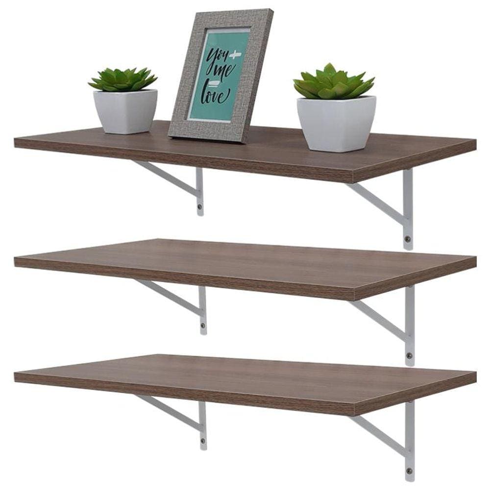 Kit 3 Prateleiras 70 x 25cm Nogal Com Mão Francesa