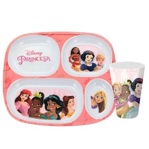 Kit Refeição Infantil Princesas Disney 2 Peças Prato Divisória e Copo Melamina - Tuut