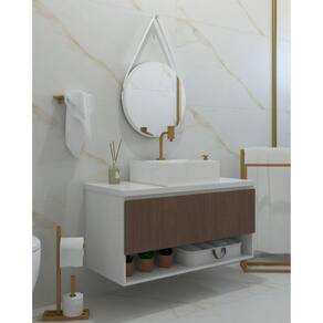 Gabinete de Banheiro Sydney 100cm Branco e Jequitiba