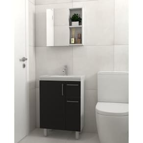 Kit Gabinete de Banheiro Gouda 60cm Venturi Branco/Preto