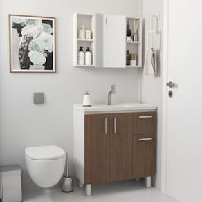 Kit Gabinete de Banheiro Lisboa 80cm Venturi Branco/Jequitibá