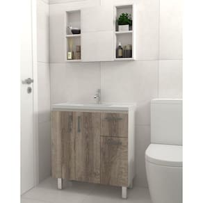 Kit Gabinete de Banheiro Lisboa 80cm Venturi Branco/Monastrel