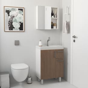 Kit Gabinete de Banheiro Gouda 60cm Venturi Branco/Jequitibá