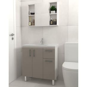 Kit Gabinete de Banheiro Lisboa 80cm Venturi Branco/Santiago