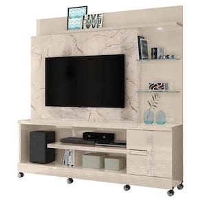 Estante Home Theater Alan Para TV até 55 Polegadas Com Rodízio 1 Porta Cor Calacata e Off White - Madetec Móveis