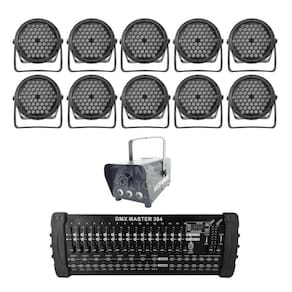 Kit 10 Par Led Slim Rgb + Máq De Fumaça 600W + Mesa Dmx 384