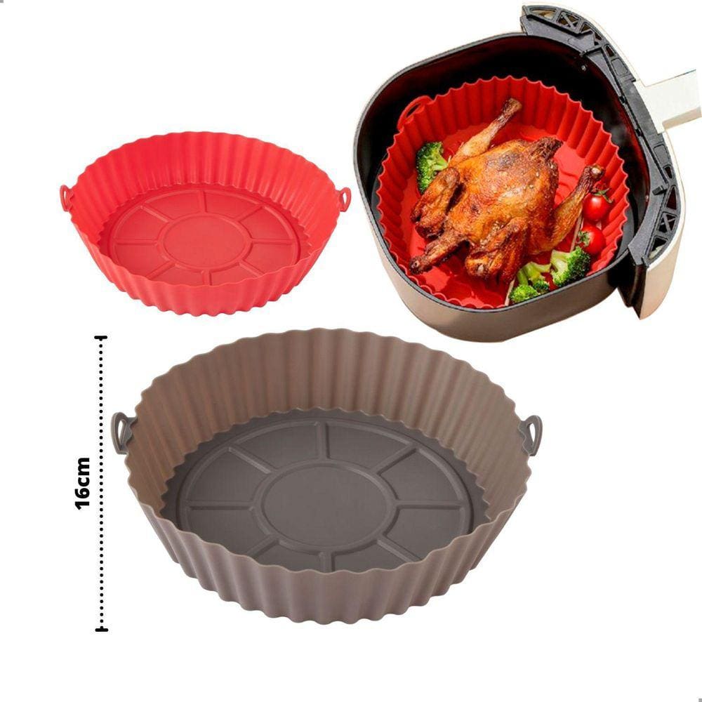 Kit 2 Forma Silicone Redonda Alça Air Fryer 16X4,5Cm