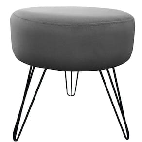 Puff Decorativos Sala Quarto Tunísia Veludo Cinza Base Preta Speciale Home Cinza Com Preto