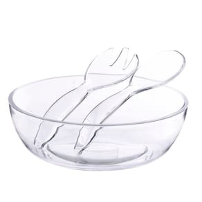 Conjunto De Saladeira + 2 Talheres Em Acrílico Transparente Kenya