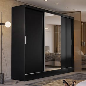 Guarda-Roupa Casal 3 Portas 2 Gavetas Plata Preto - Amendola
