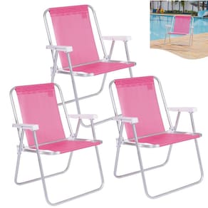 Kit 3 Cadeira Alta Sannet Em Alumínio Para Praia Camping Piscina Jardim Rosa - Mor