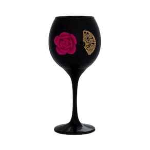Taça Preta Pomba Gira Menina Rosa e Leque 400ml 20cm Celebra