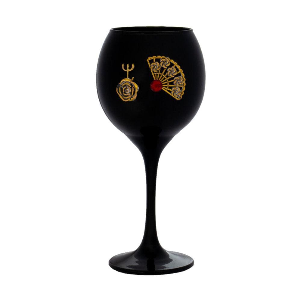 Taça Preta Pomba Gira Leque Rosa Trid Pr 400ml 20cm Celebra