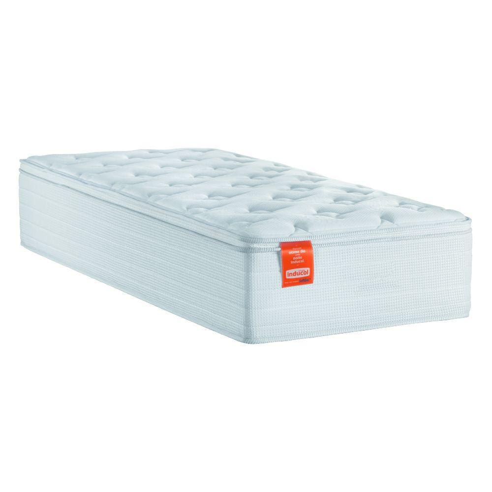 Colchão Solteiro Molas Ensacadas Real Pillow Top 88x188x27cm Branco Inducol - Suporta até 130kg por Pessoa