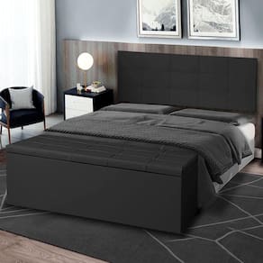 Kit Painel e Calçadeira Baú Roma Casal 140cm Suede Preto - Montanaris Decor