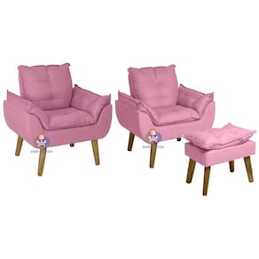 Kit 02 Poltrona/Cadeira Decorativa E Puff Glamour Rosê Com Pés Quadrado