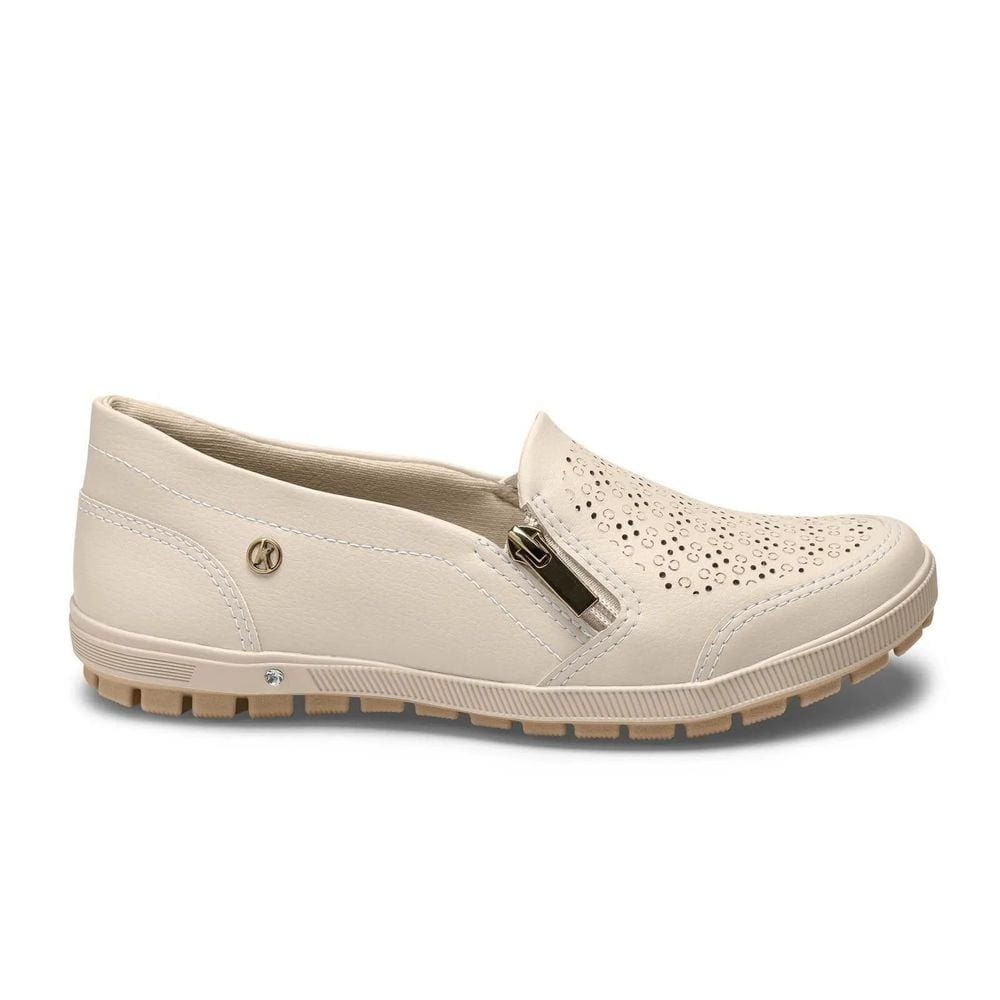 Tênis Kolosh Feminino Calce Fácil Slip-On Zíper Nude