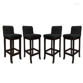 Kit 4 Banquetas Alta para Cozinha Nice Madeira Maciça Matelassê Suede Preto CCS