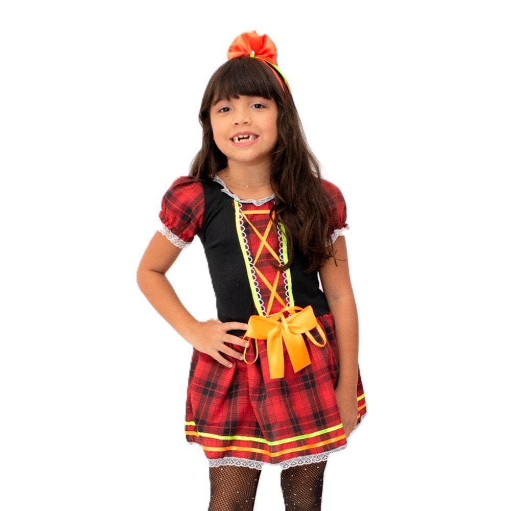 Vestido Caipira Infantil Vermelho Preto Festa Junina + Arco