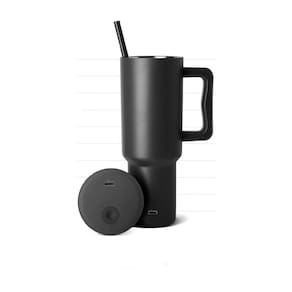 Copo de Termico com alça e canudo de aço inoxidável isolado a vácuo copo de gelo de café garrafa de viagem de parede dupla (preto)
