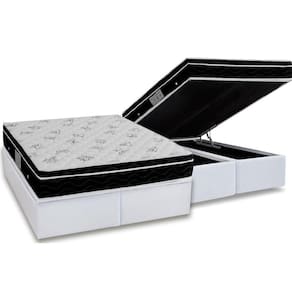 Cama Box Baú Queen: Colchão Molas Ortobom Nanolastic Physical + Base CRC Courano White(158x198)