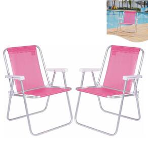 Kit 2 Cadeira Alta Sannet Em Alumínio Para Praia Camping Piscina Jardim Rosa - Mor