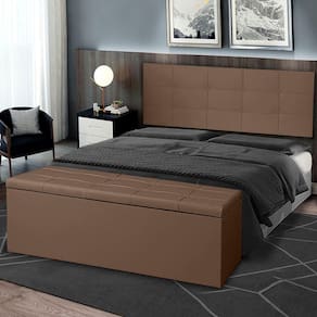 Kit Painel e Calçadeira Baú Roma Casal King 195cm Marrom - Montanaris Decor