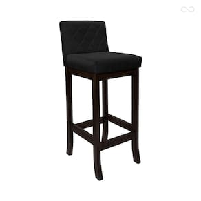 Banqueta Média de Madeira Maciça Tóquio com Encosto Matelassê Suede Preto CCS
