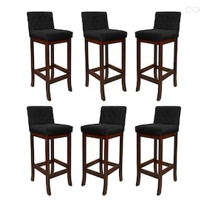 Kit 6 Banquetas Média para Cozinha Tóquio Madeira Maciça Matelassê Suede Preto CCS