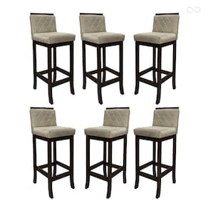 Kit 6 Banquetas Alta de Madeira Maciça Nice com Encosto Matelassê Suede Bege CCS