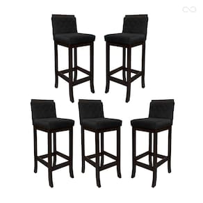Kit 5 Banquetas Alta para Balcão de Cozinha Nice Madeira Maciça Matelassê Suede Preto CCS