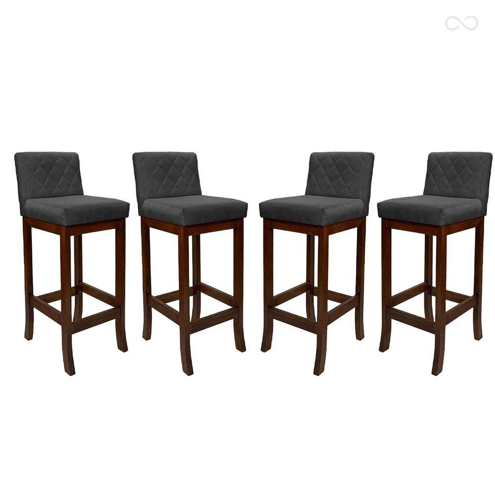 Kit 4 Banquetas Média de Madeira Maciça Tóquio com Encosto Matelassê Suede Cinza CCS