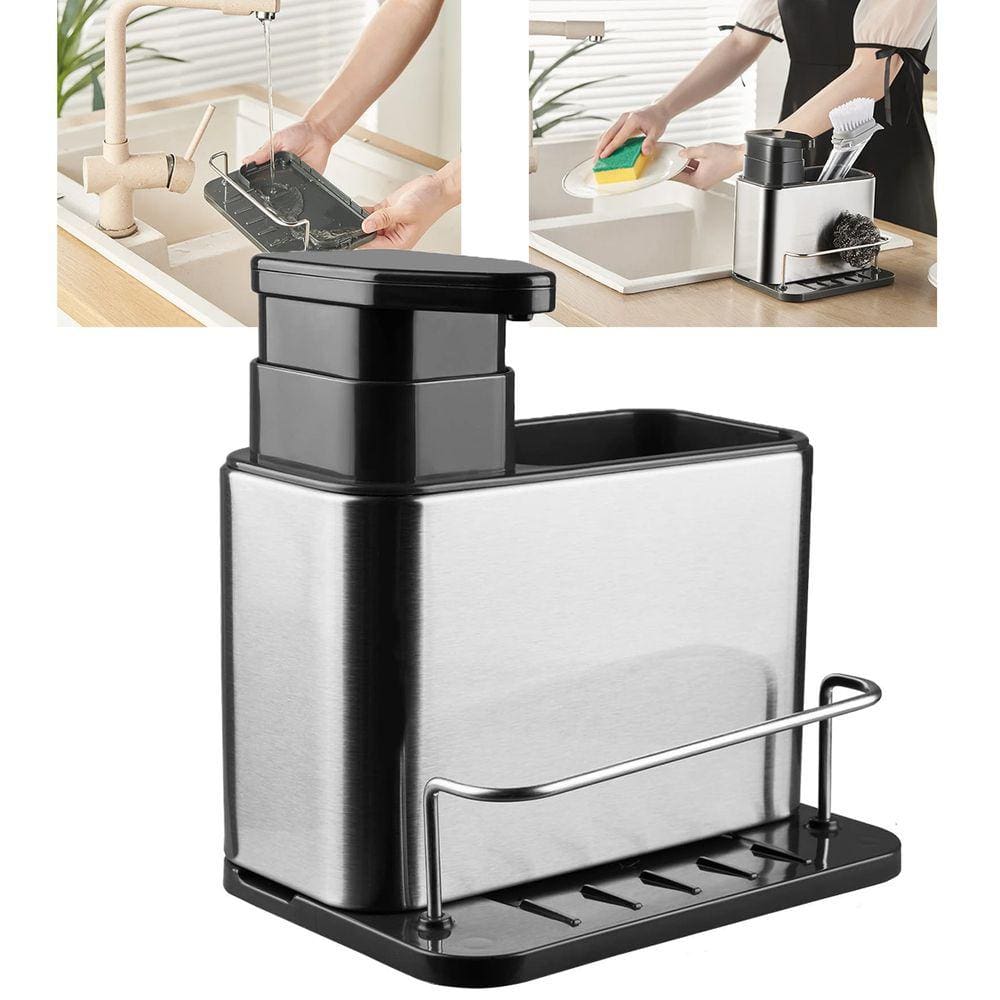Dispenser Porta Detegente Escorredor Esponja 3 Em 1 Inox Cozinha Pia Balcao Limpeza Higiene Escorre Talher Louça