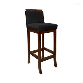 Banqueta Alta com Encosto Matelassê Nice Madeira Maciça Suede Preto CCS