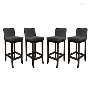 Kit 4 Banquetas Alta para Ilha de Cozinha Nice Madeira Maciça Matelassê Suede Cinza CCS