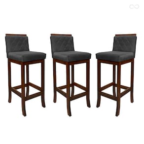 Kit 3 Banquetas Média para Bancada Nice Madeira Castanho Matelassê Suede Cinza CCS