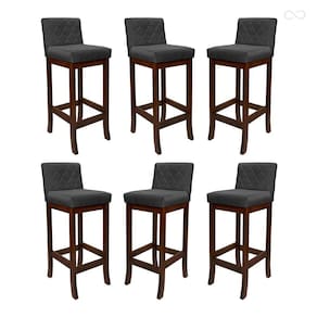 Kit 6 Banquetas Alta para Ilha de Cozinha Tóquio Madeira Maciça Matelassê Suede Cinza CCS