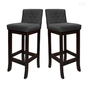 Kit 2 Banquetas Alta para Balcão Tóquio em Madeira Maciça Matelassê Suede Cinza CCS