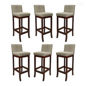 Kit 6 Banquetas Alta de Madeira Maciça Tóquio com Encosto Matelassê Suede Bege CCS