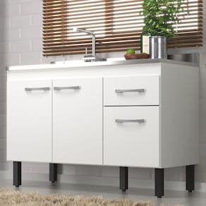 Balcão Pia de Cozinha Branco Monaco 2 Portas e 2 Gavetas
