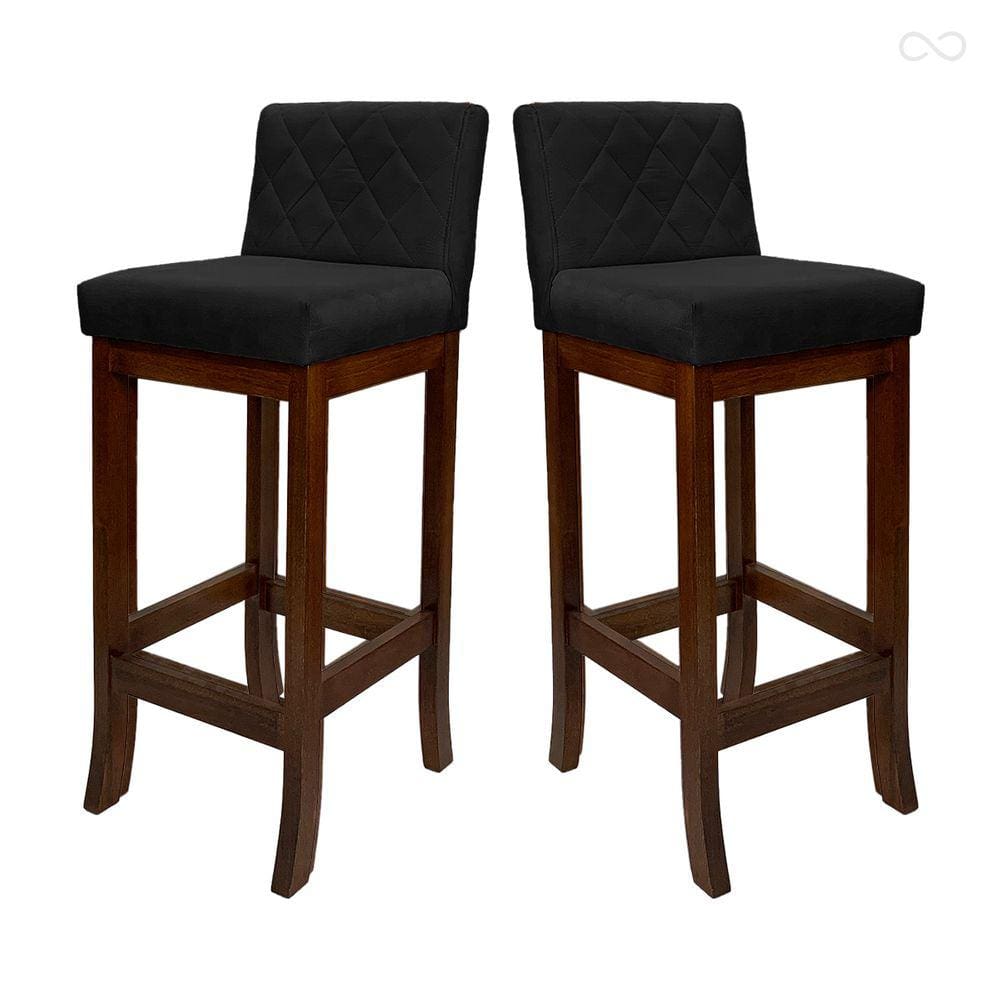 Kit 2 Banquetas Média de Madeira Maciça Tóquio com Encosto Matelassê Suede Preto CCS
